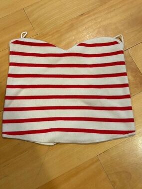 Zara beige and red striped tube crop top